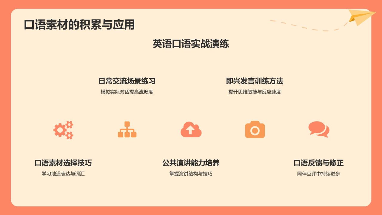 红色插画风学生英语学习成果汇报展示PPT模板