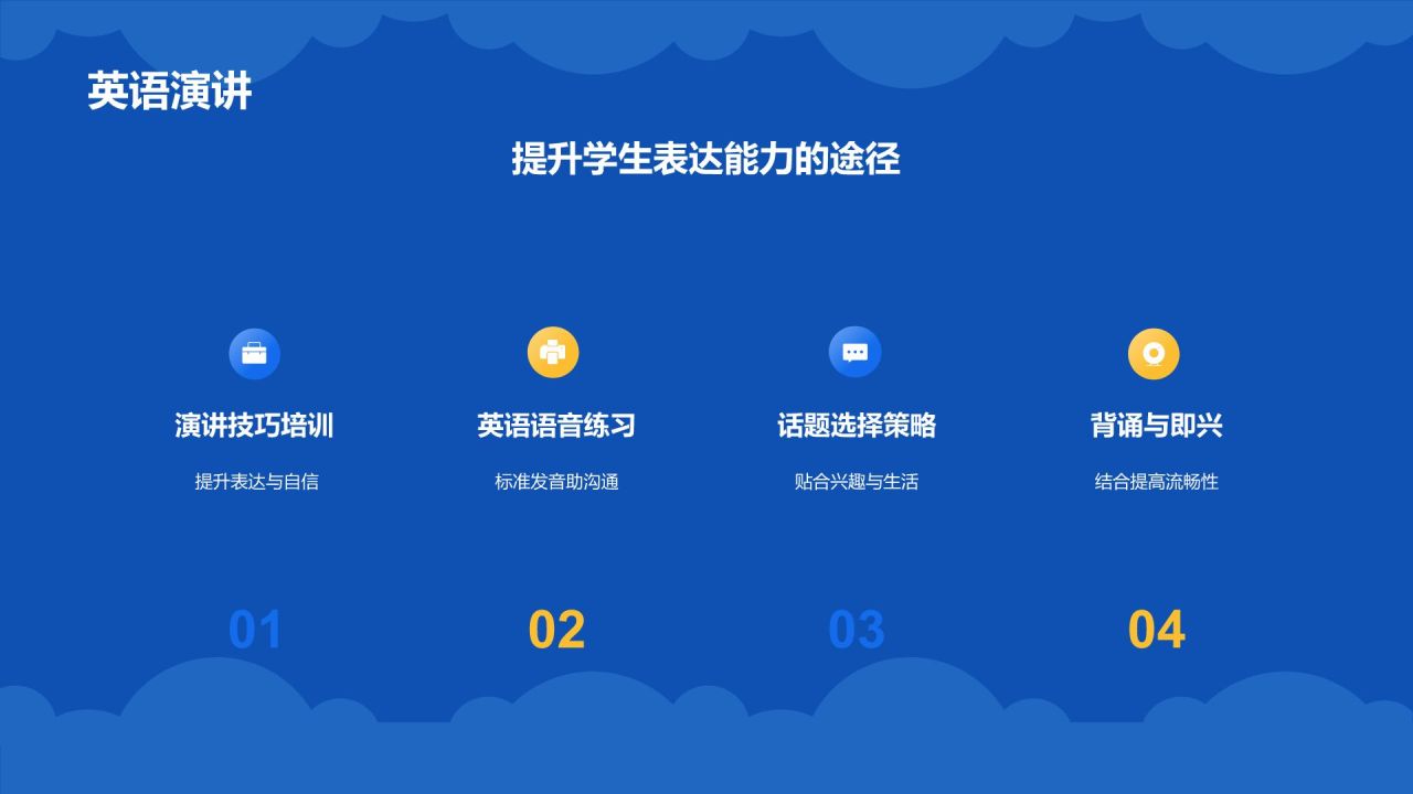 蓝色插画风学生英语学习成果汇报展示PPT模板