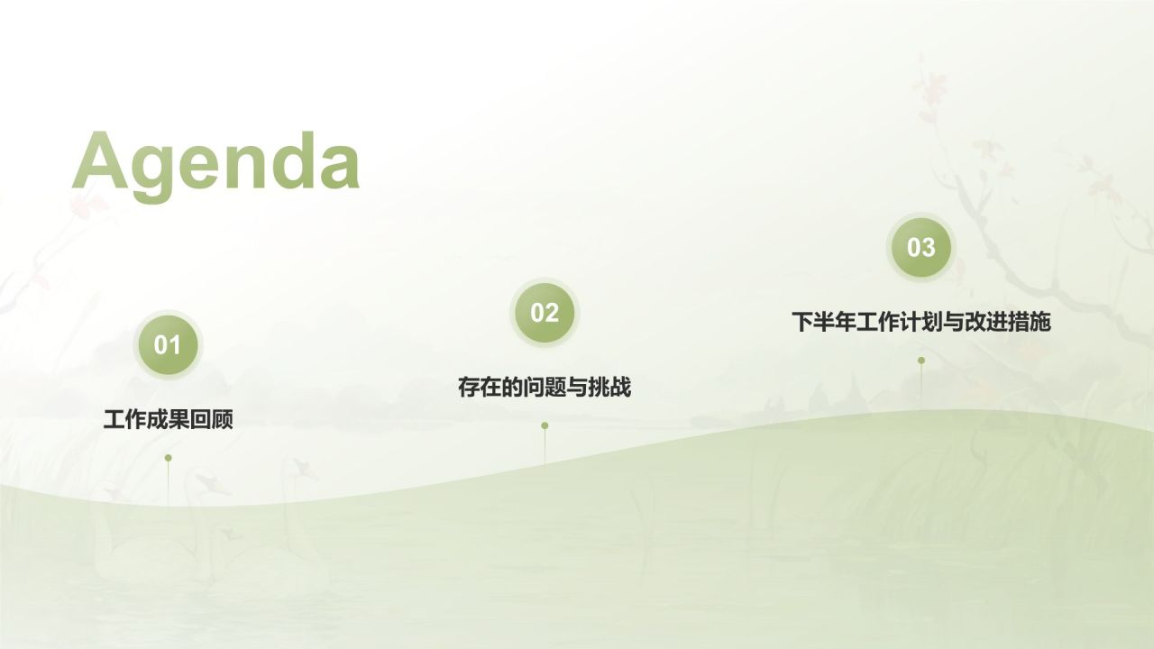 绿色水墨风教育行业年中工作总结汇报PPT模板