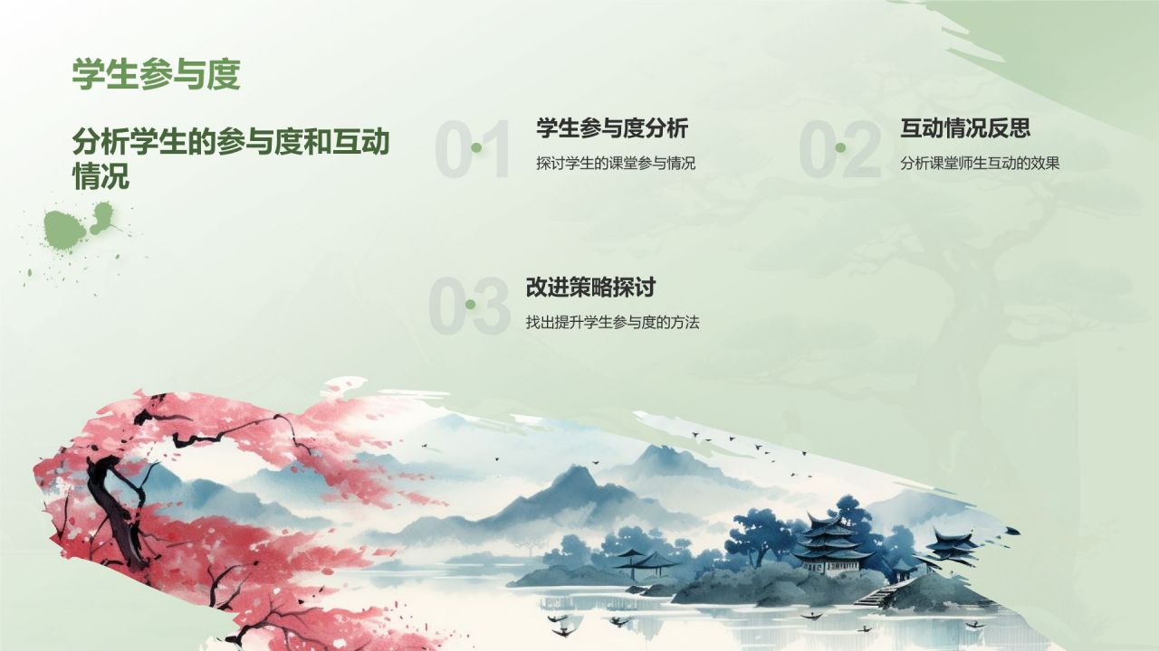 绿色水墨风教师通用年中工作总结汇报PPT模板