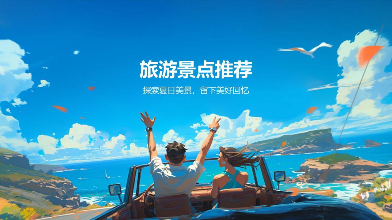 蓝色插画风夏季旅游出行计划PPT模板
