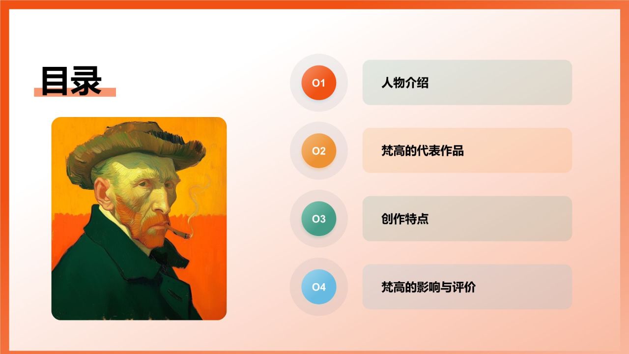 橙色复古风文森特·梵高——荷兰后印象派画家PPT模板
