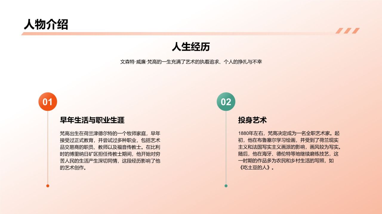 橙色复古风文森特·梵高——荷兰后印象派画家PPT模板