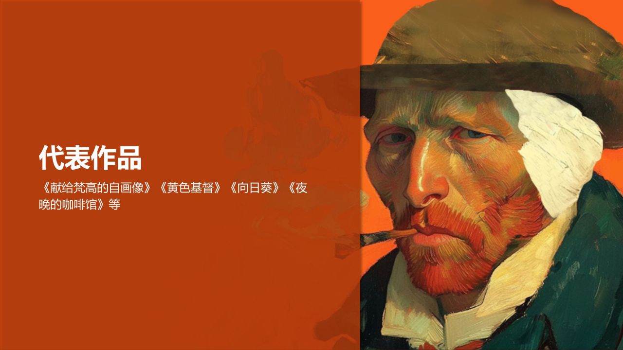 橙色复古风文森特·梵高——荷兰后印象派画家PPT模板