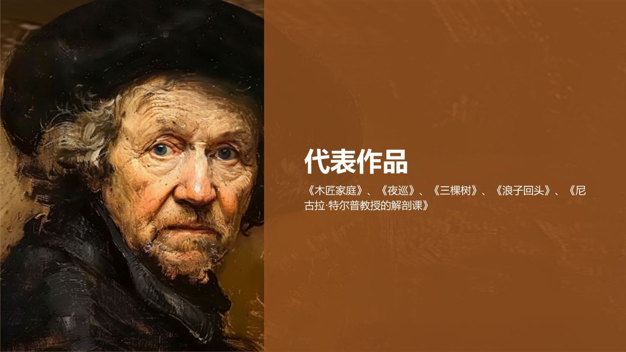 橙色复古风伦勃朗·哈尔曼松·凡·莱因——荷兰最伟大的画家PPT模板