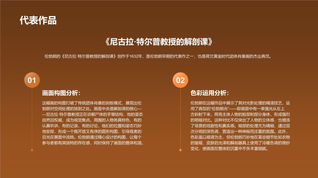 橙色复古风伦勃朗·哈尔曼松·凡·莱因——荷兰最伟大的画家PPT模板