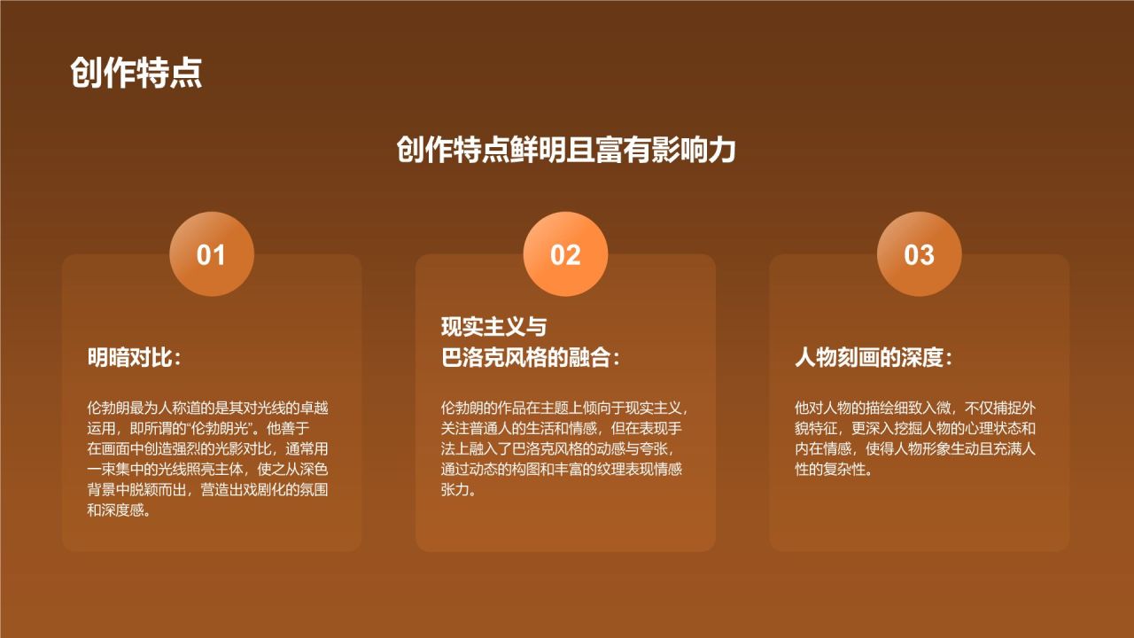 橙色复古风伦勃朗·哈尔曼松·凡·莱因——荷兰最伟大的画家PPT模板