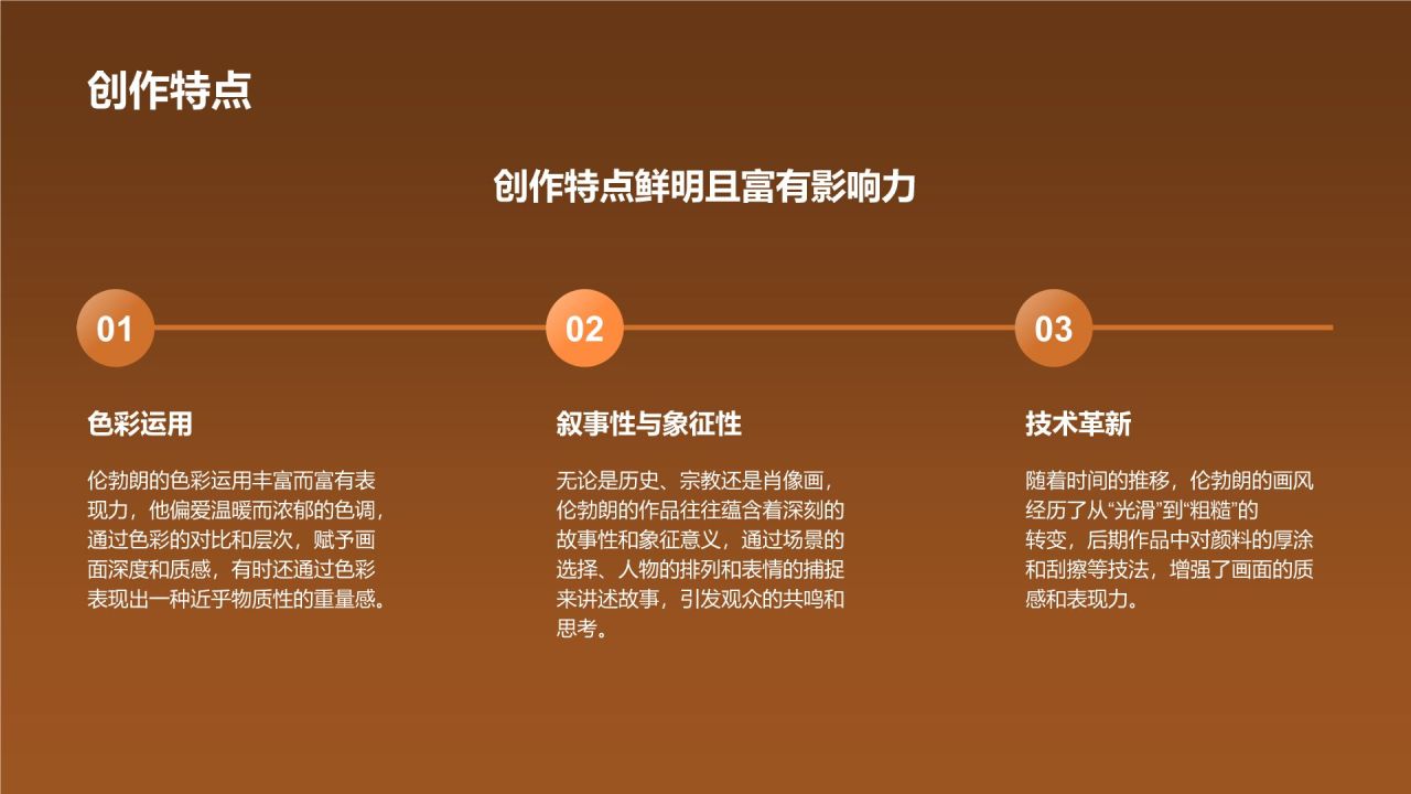 橙色复古风伦勃朗·哈尔曼松·凡·莱因——荷兰最伟大的画家PPT模板