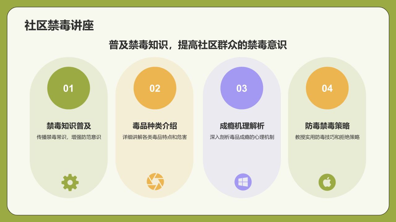 绿色插画风禁毒知识教育宣传宣讲PPT模板