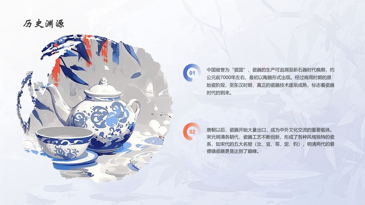 蓝色水墨风中国十大国粹——瓷器PPT模板