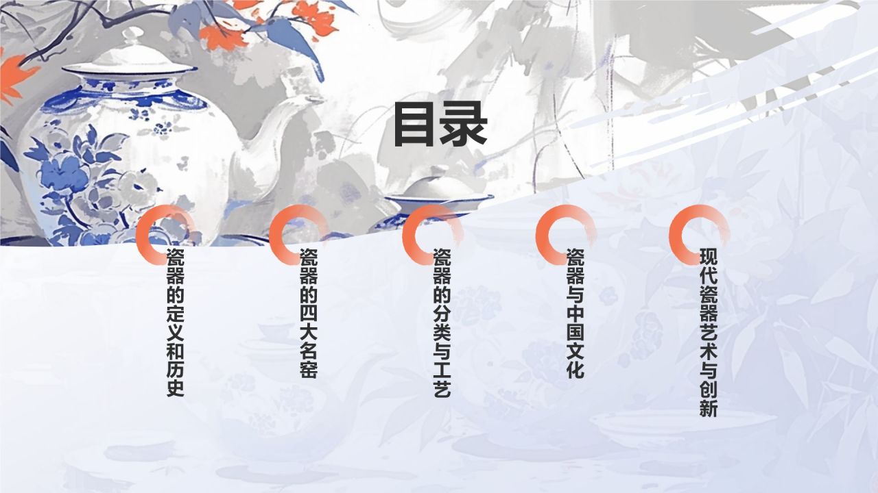 蓝色水墨风中国十大国粹——瓷器PPT模板