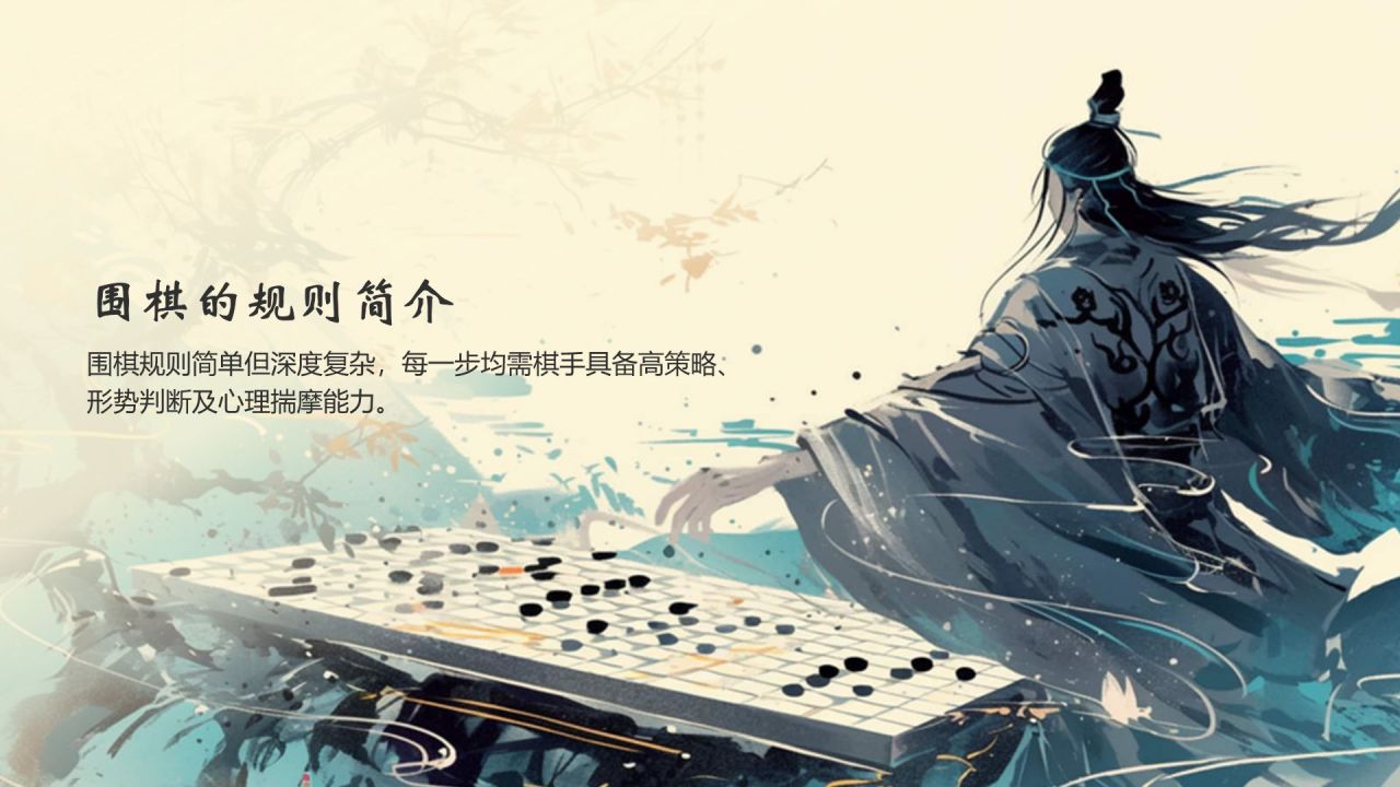 蓝色水墨风中国十大国粹——围棋PPT模板