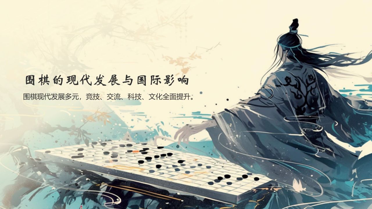蓝色水墨风中国十大国粹——围棋PPT模板