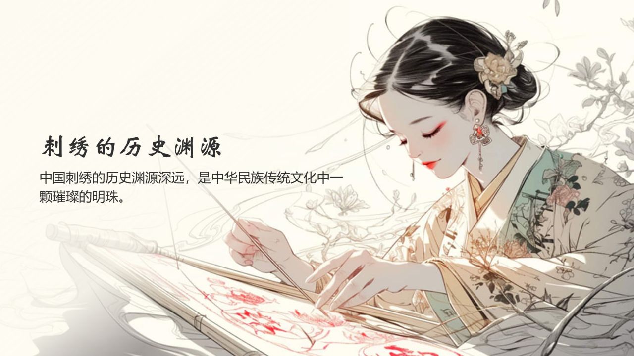 黄色水墨风中国十大国粹——刺绣PPT模板