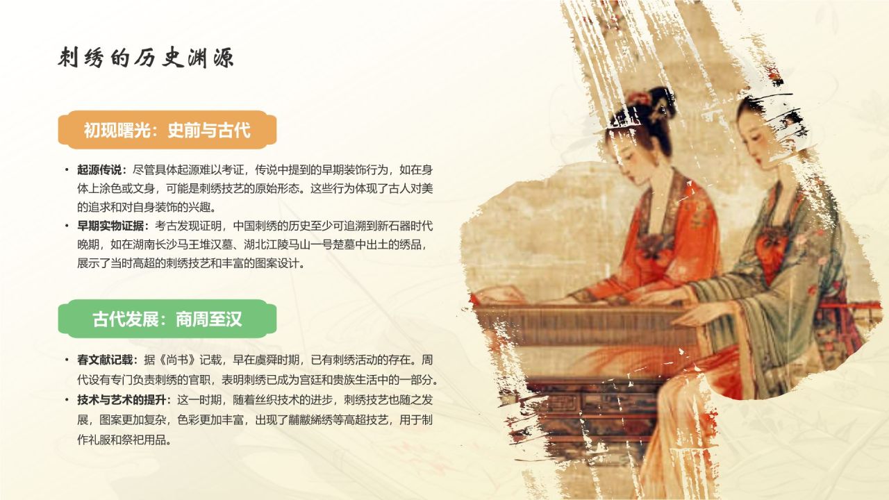 黄色水墨风中国十大国粹——刺绣PPT模板