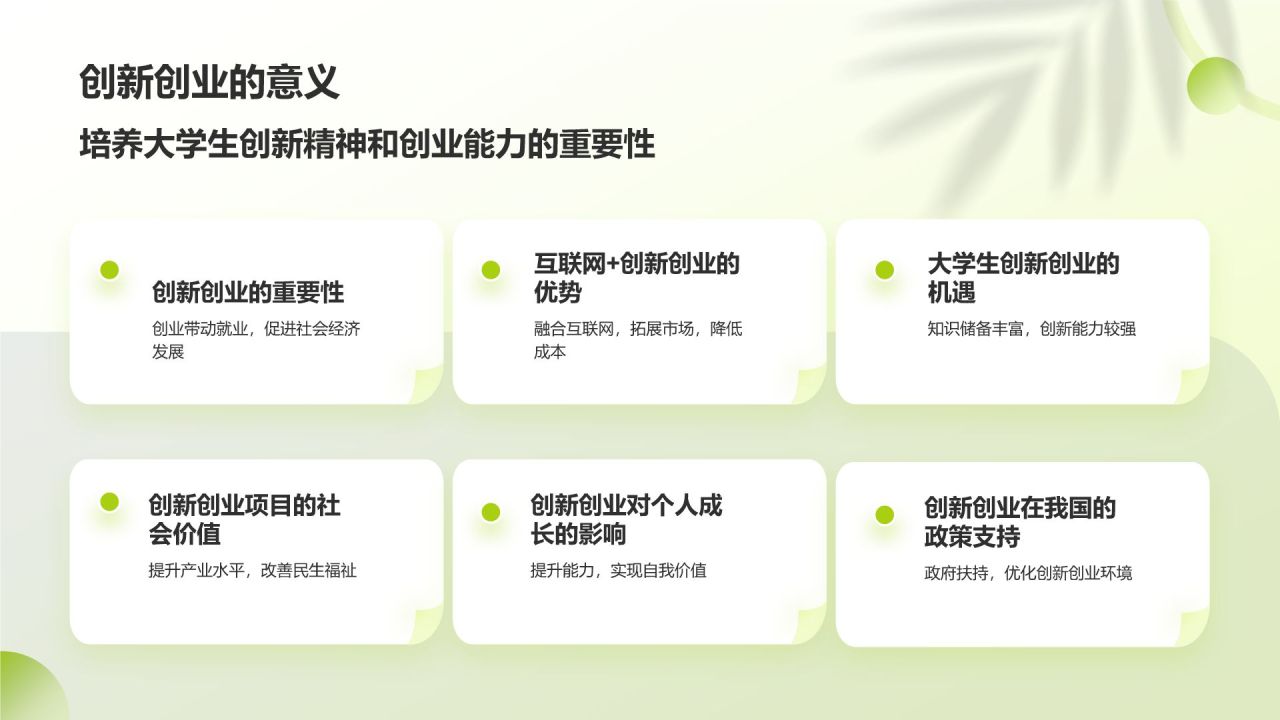 绿色手绘风大学生互联网+创新创业项目计划书PPT模板