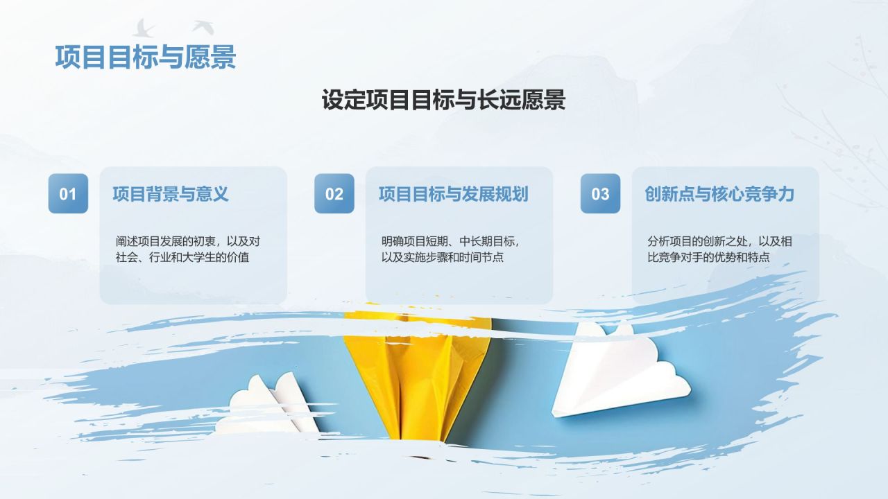 蓝色水墨风大学生互联网+创新创业项目计划书PPT模板
