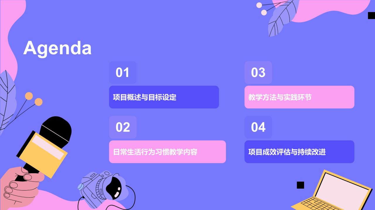 紫色卡通风小学生日常生活行为习惯PPT模板