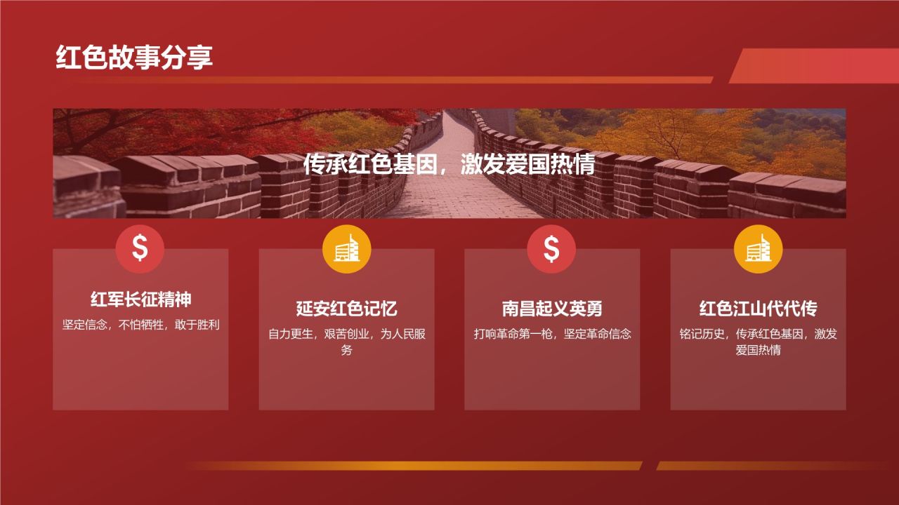 红色商务风学习四史 不忘初心PPT模板