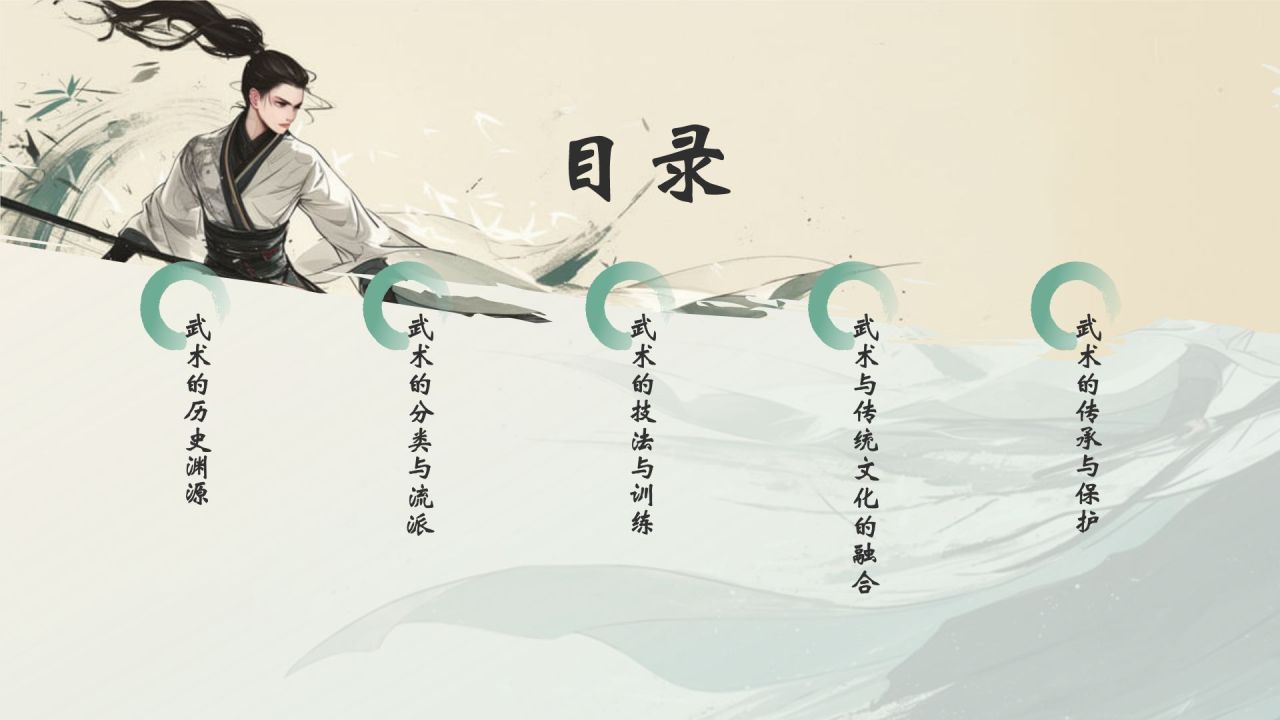 绿色水墨风中国十大国粹——武术介绍PPT模板