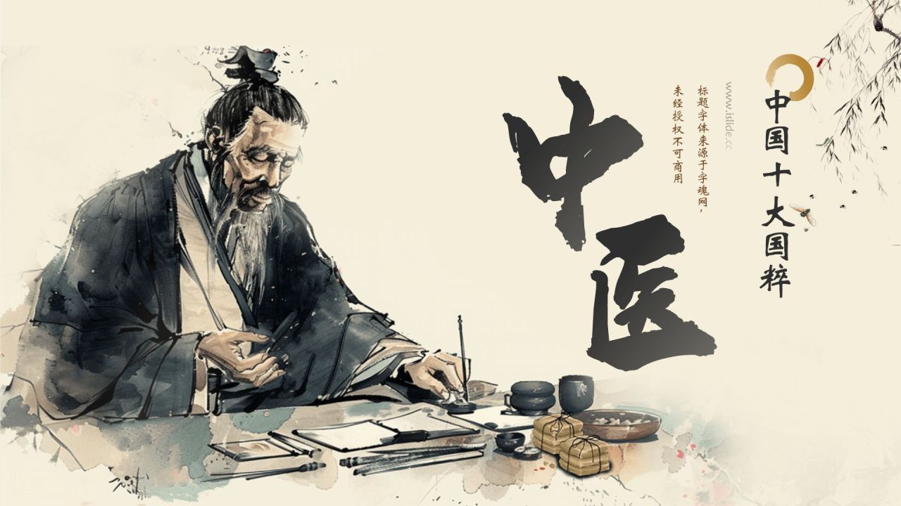 黄色水墨风中国十大国粹——中医介绍PPT模板