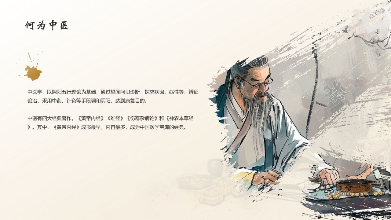 黄色水墨风中国十大国粹——中医介绍PPT模板
