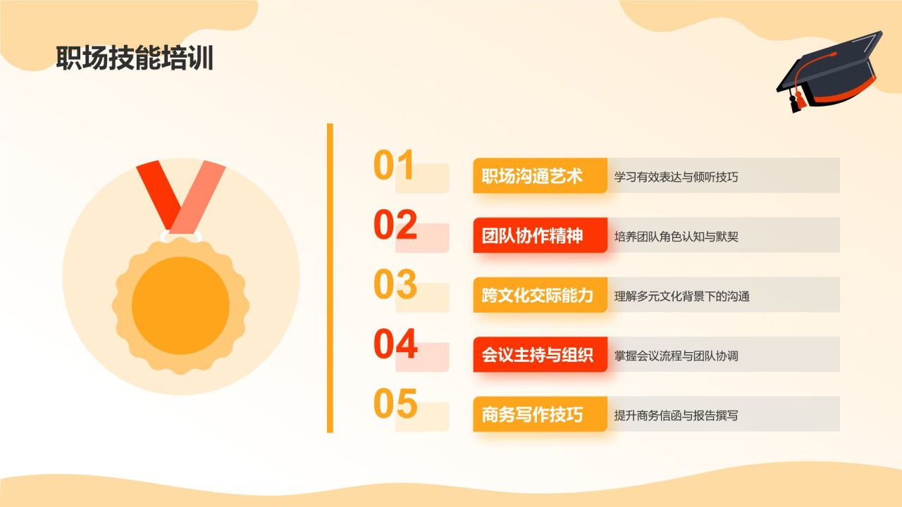 橙色插画风毕业季PPT模板