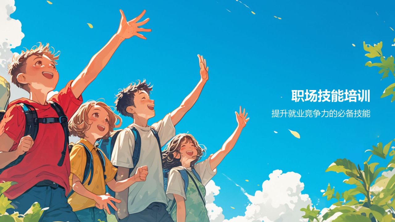 蓝色插画风毕业季PPT模板