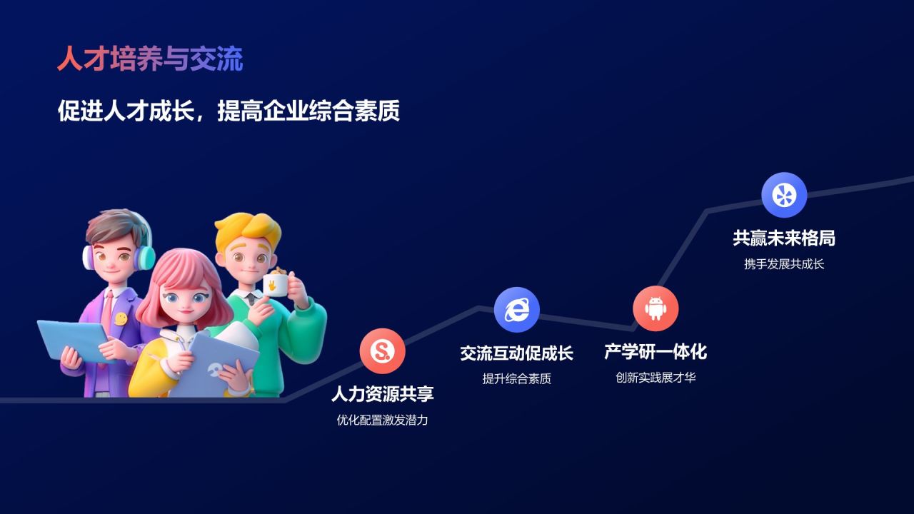 蓝色扁平风跨界合作,共赢未来PPT模板