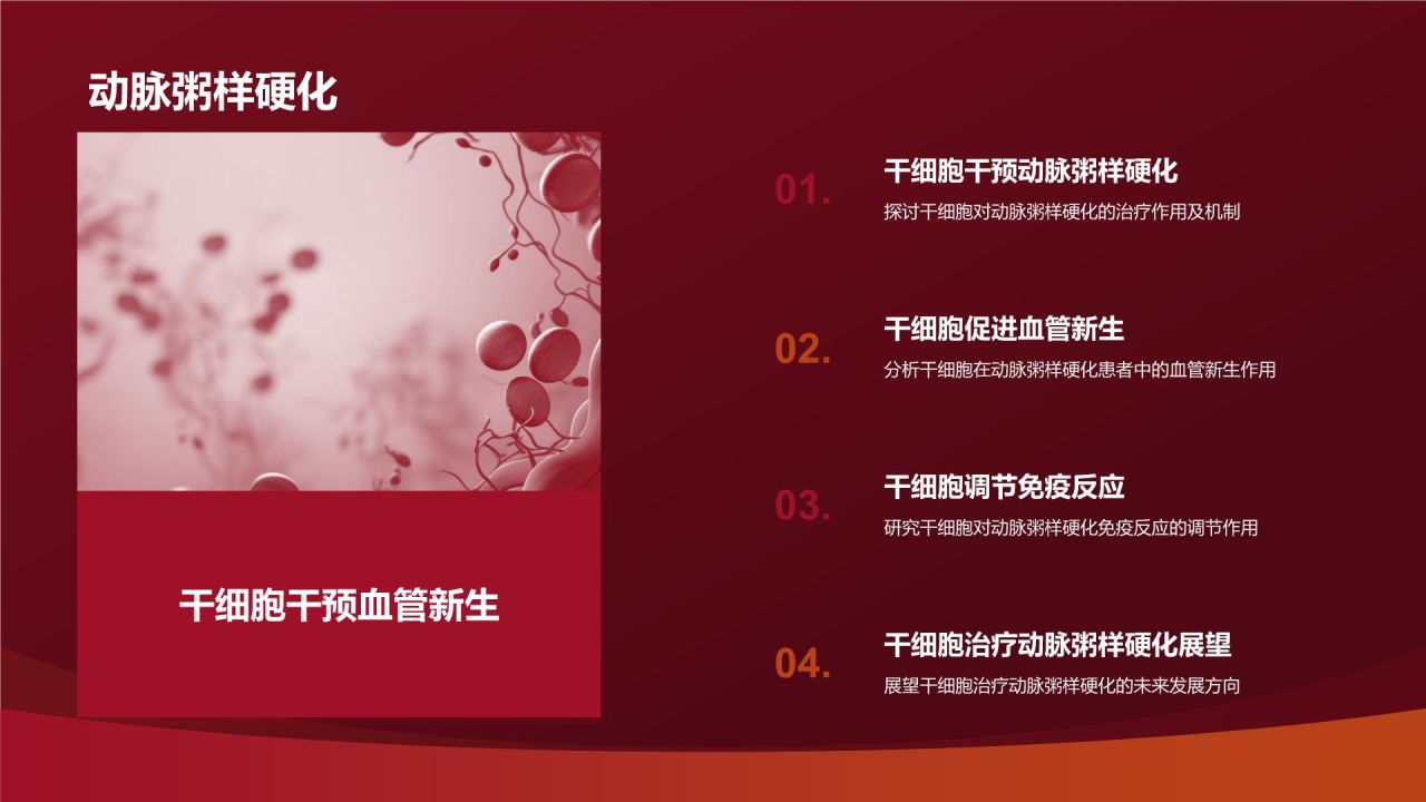红色摄影风心血管疾病干细胞治疗研究PPT模板