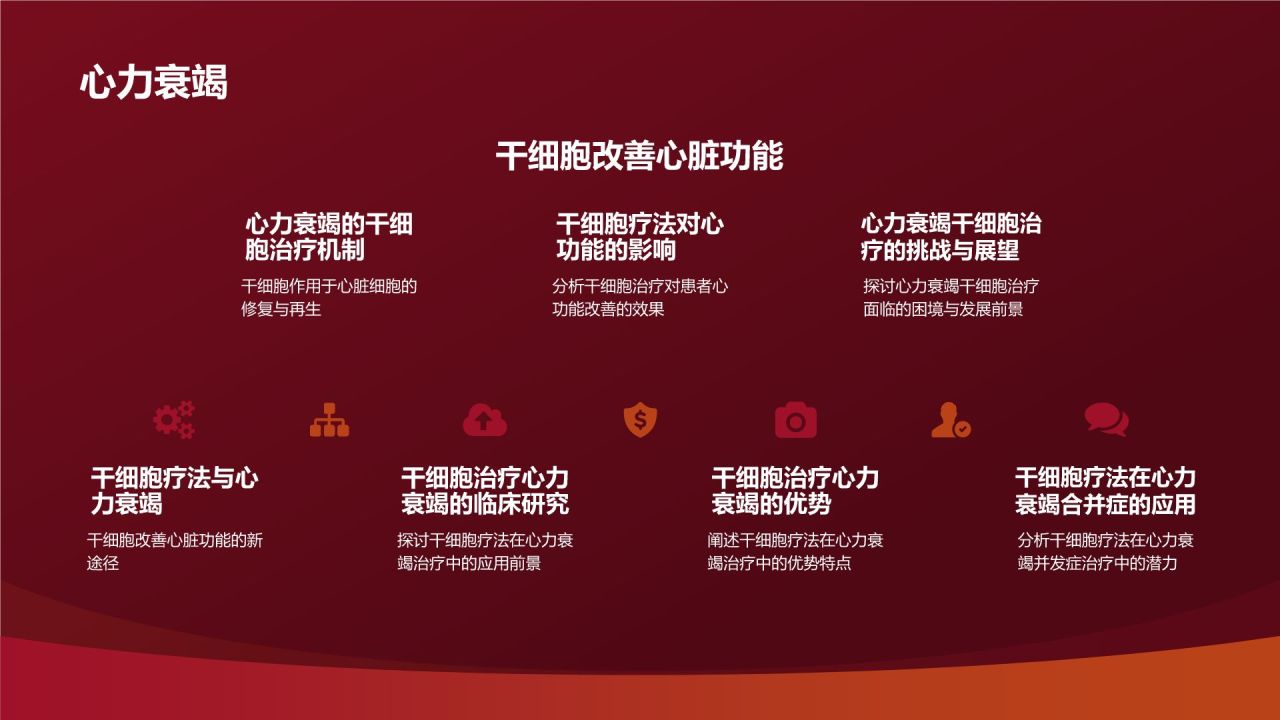 红色摄影风心血管疾病干细胞治疗研究PPT模板