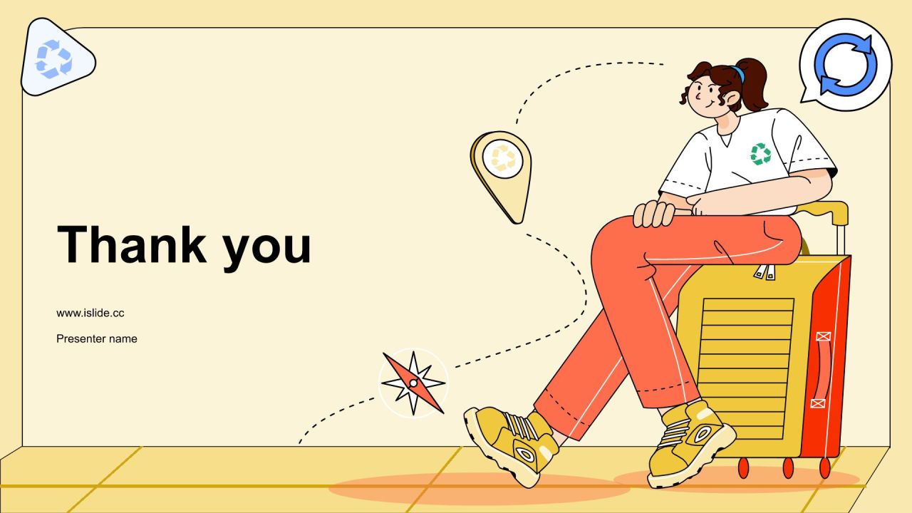 黄色插画风暑期旅游PPT模板