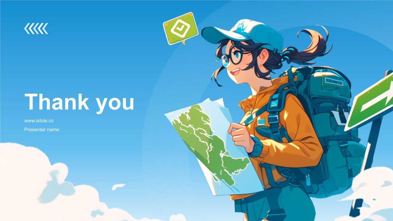 蓝色插画风暑期旅游PPT模板