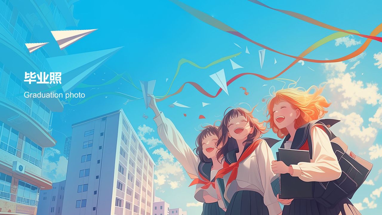 蓝色手绘风毕业纪念相册图集PPT模板