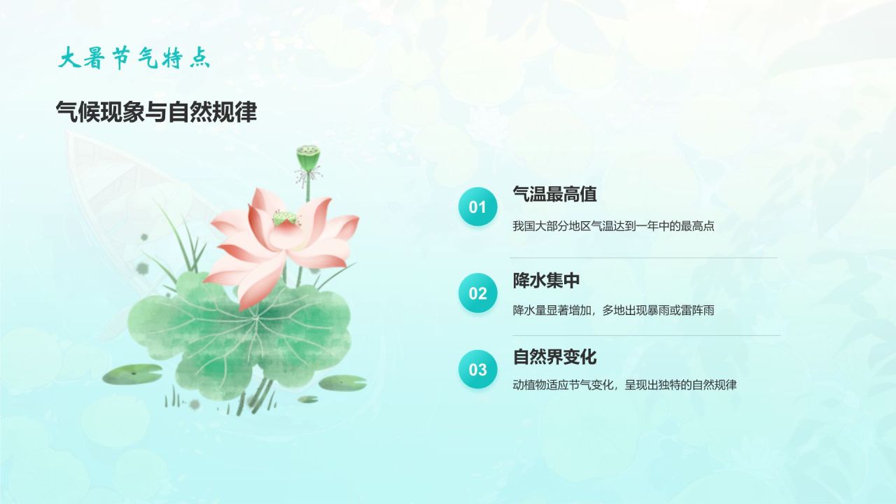 蓝色插画风大暑节气知识科普培训PPT模板