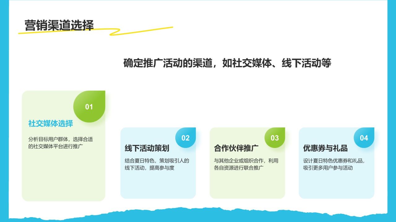 蓝色插画风夏日出游活动策划PPT模板