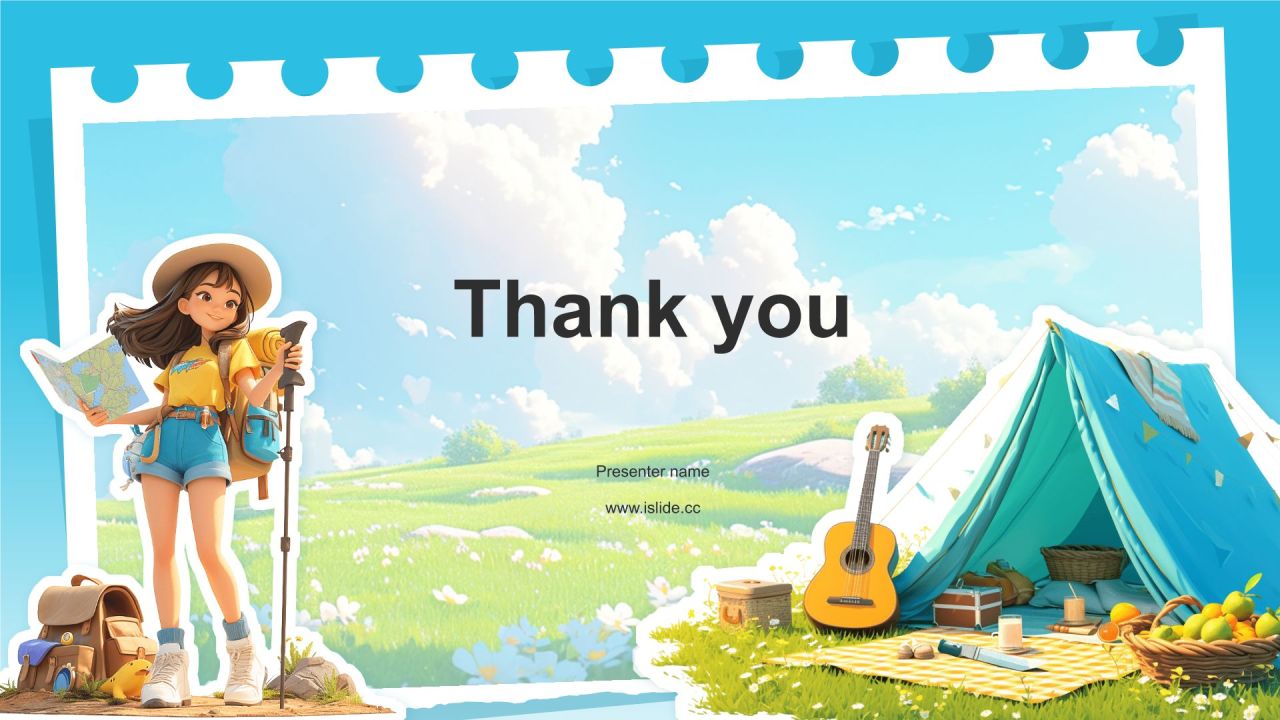 蓝色插画风夏日出游活动策划PPT模板