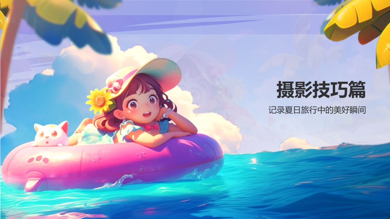 紫色插画风夏日旅行纪念册PPT模板