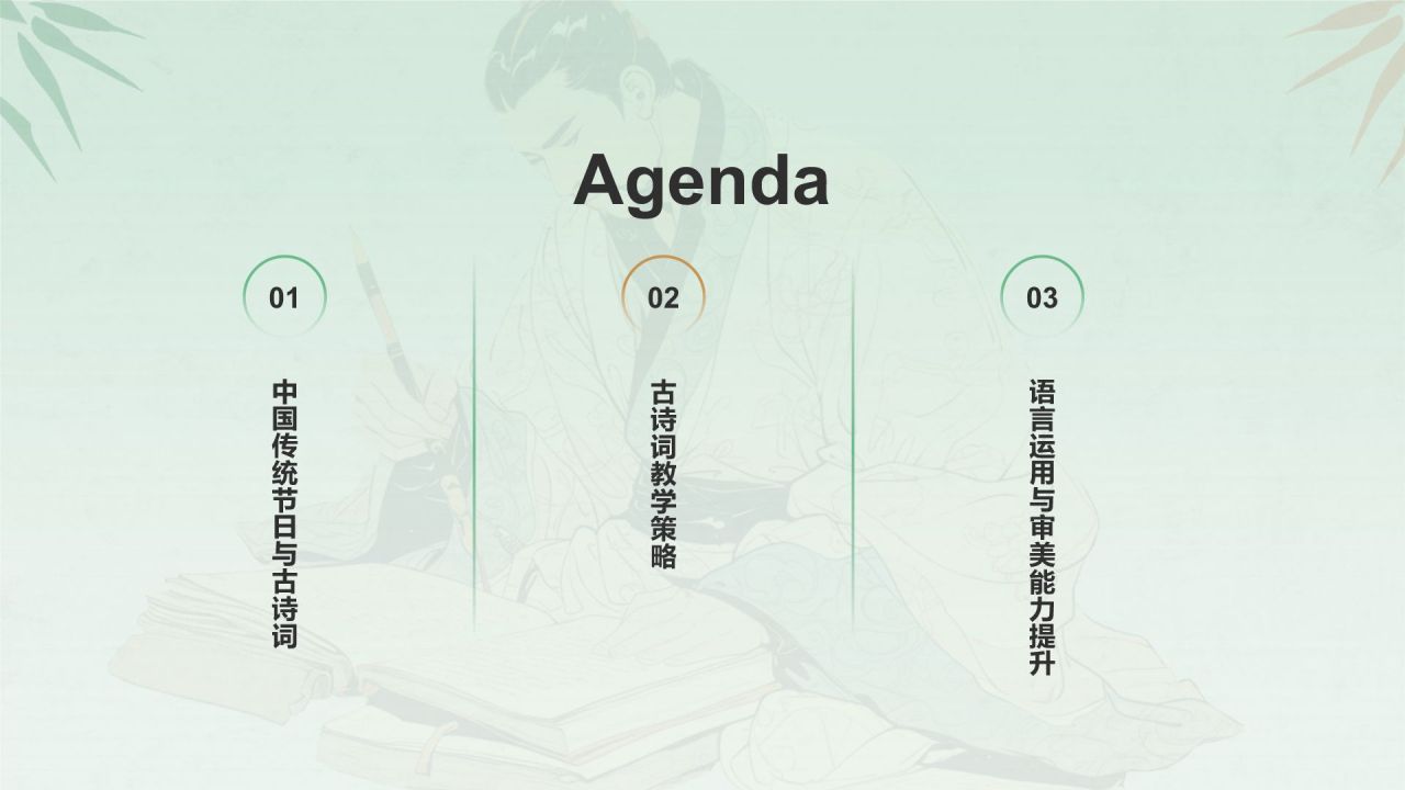 绿色国风中国风语文古诗词教育教学PPT模板