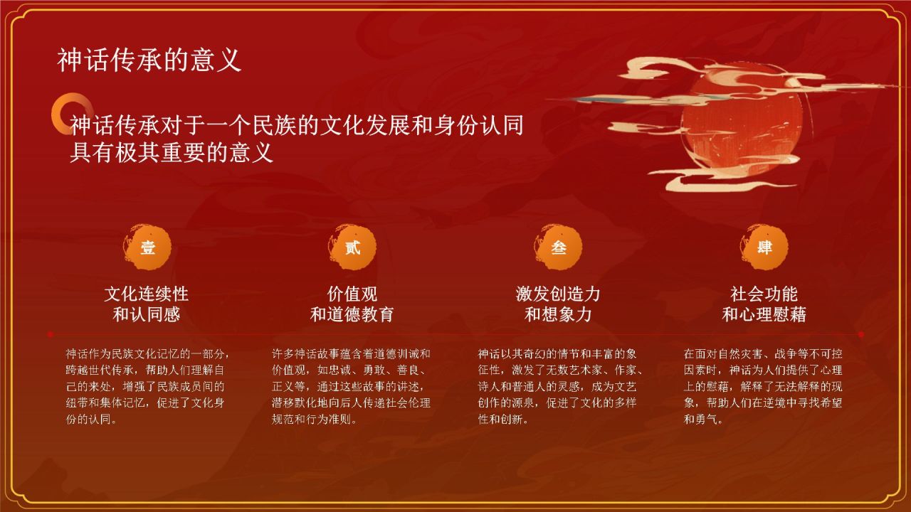 红色国潮风夸父逐日——中国古代神话故事系列解读PPT模板