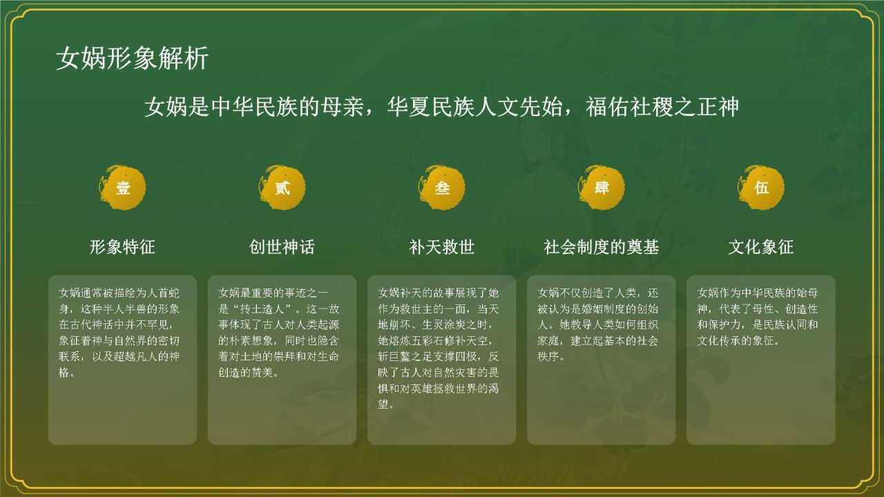 绿色国潮风女娲造人——中国古代神话故事系列解读PPT模板