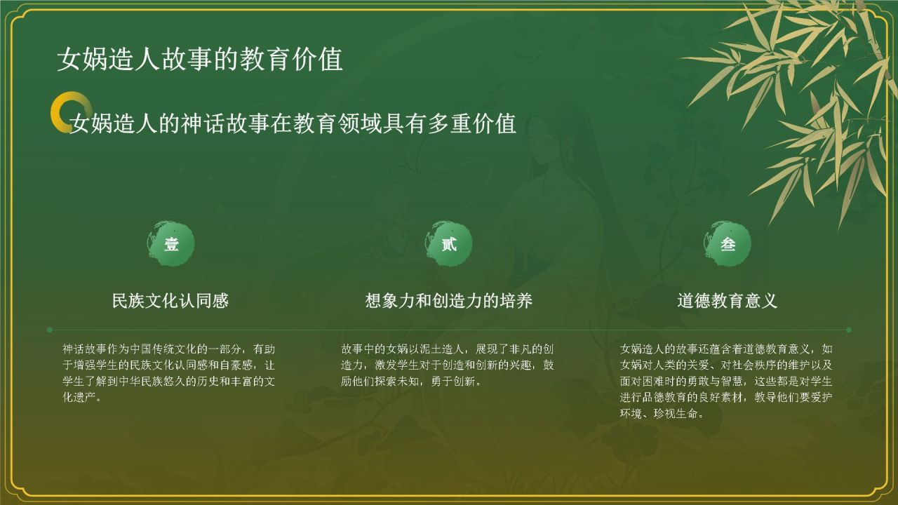 绿色国潮风女娲造人——中国古代神话故事系列解读PPT模板