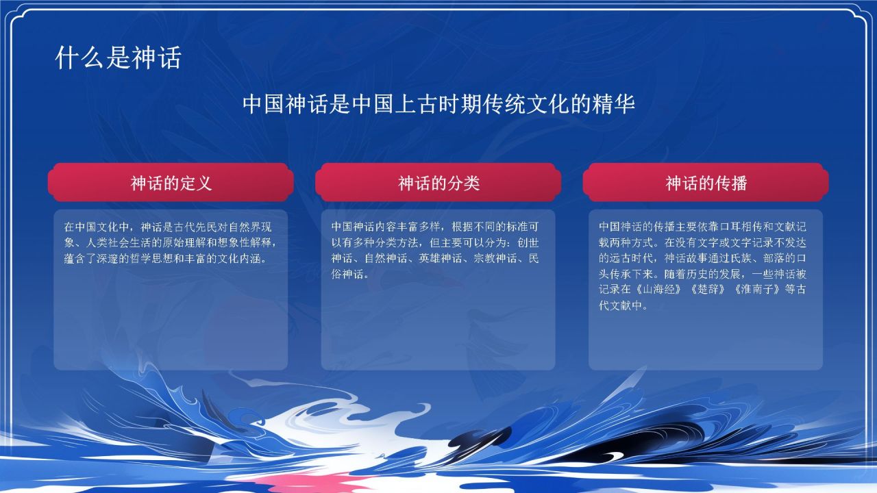 蓝色国潮风精卫填海——中国古代神话故事系列解读PPT模板