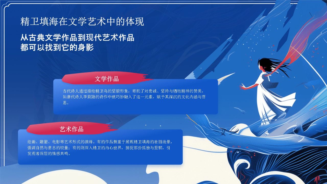 蓝色国潮风精卫填海——中国古代神话故事系列解读PPT模板
