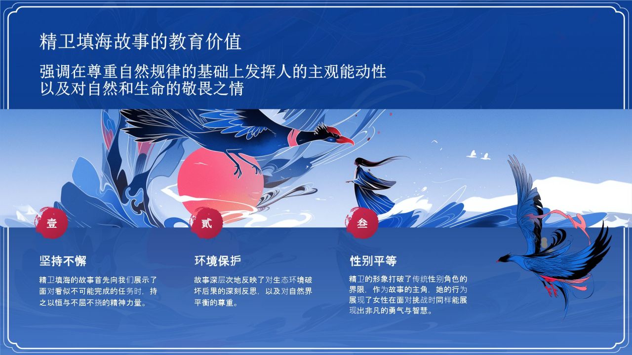 蓝色国潮风精卫填海——中国古代神话故事系列解读PPT模板