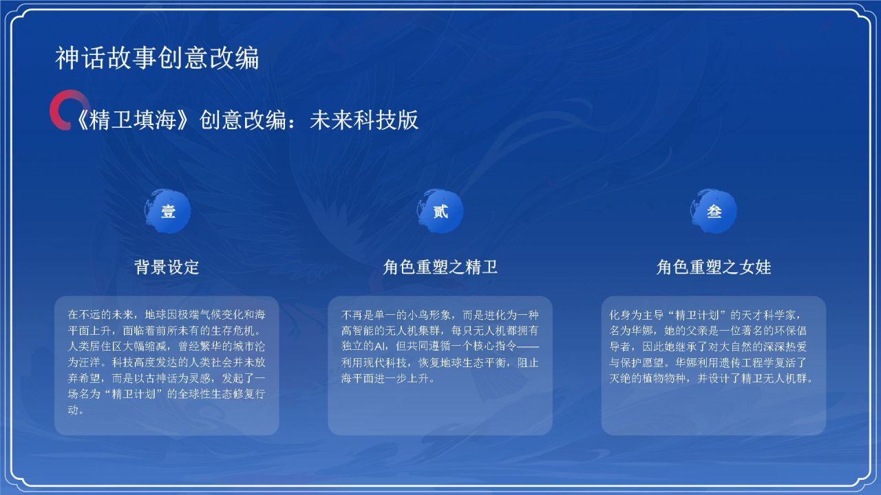 蓝色国潮风精卫填海——中国古代神话故事系列解读PPT模板