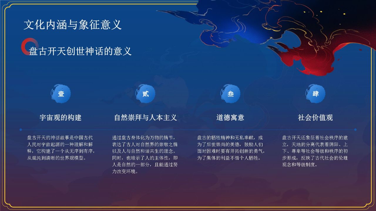 蓝色国潮风盘古开天——中国古代神话故事系列解读PPT模板