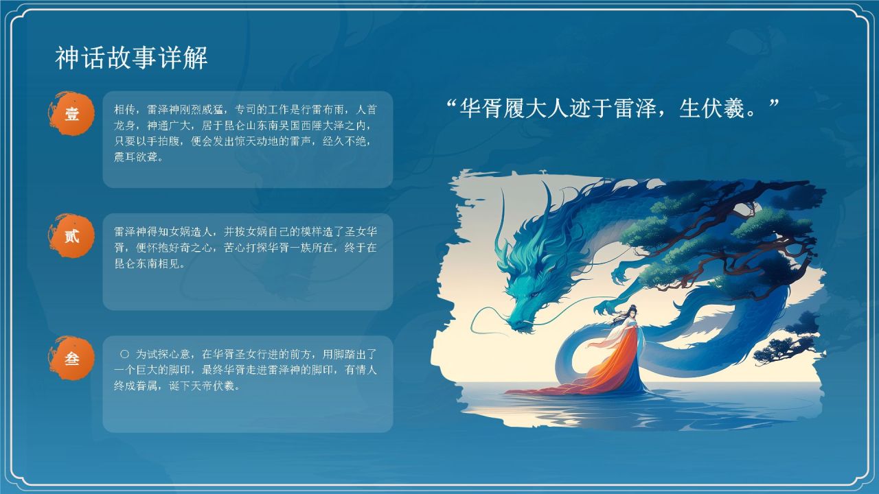 蓝色国潮风雷泽华胥——中国古代神话故事系列解读PPT模板