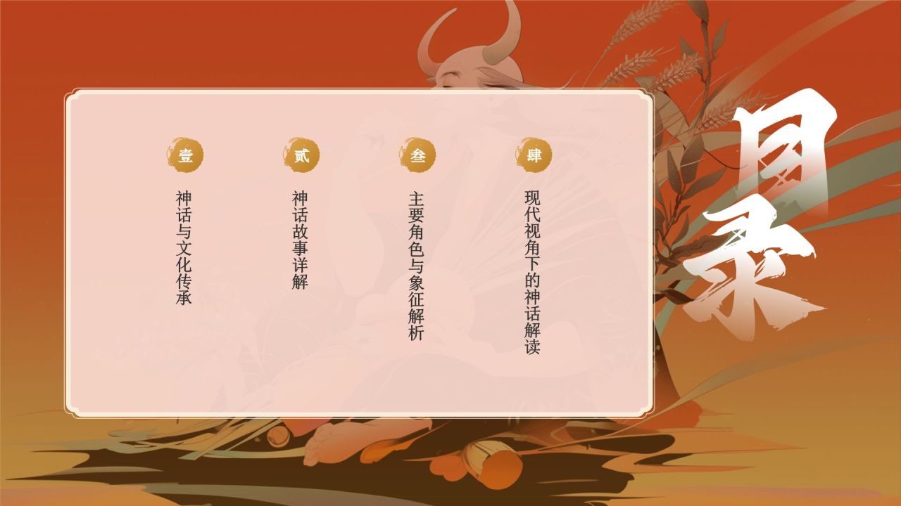 红色国潮风神农尝百草——中国古代神话故事系列解读PPT模板
