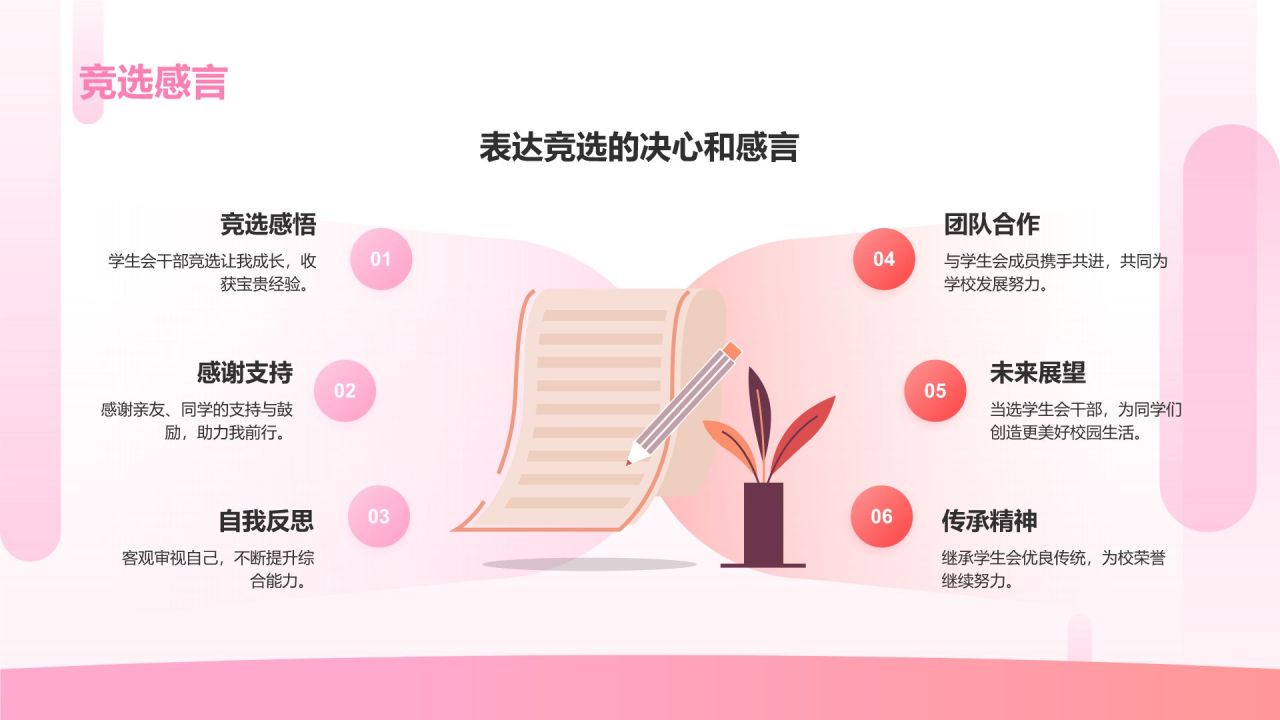 粉色插画风学生会竞选——学生竞选发言PPT模板